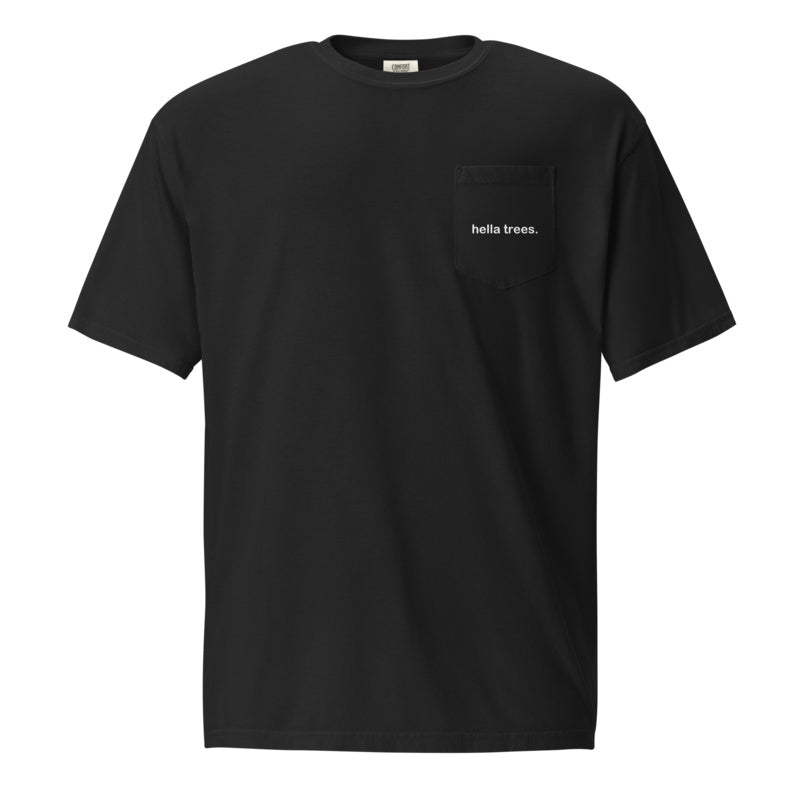 hella trees. cotton pocket tee studio product shot - Black