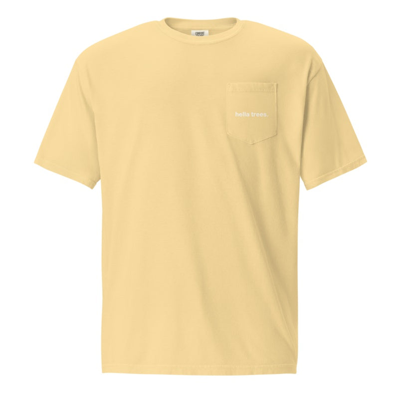hella trees. cotton pocket tee studio product shot - Butter
