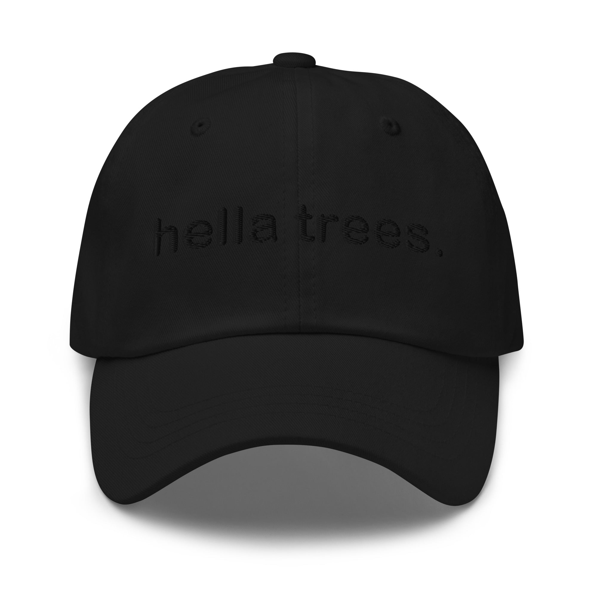 hella trees. Dad Cap mockup - Black - Black embroidery
