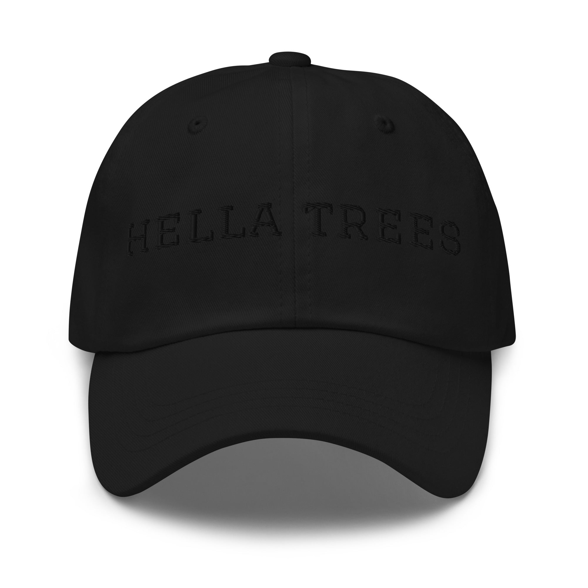 hella trees. Dad Cap mockup - Black - Black embroidery - Varsity