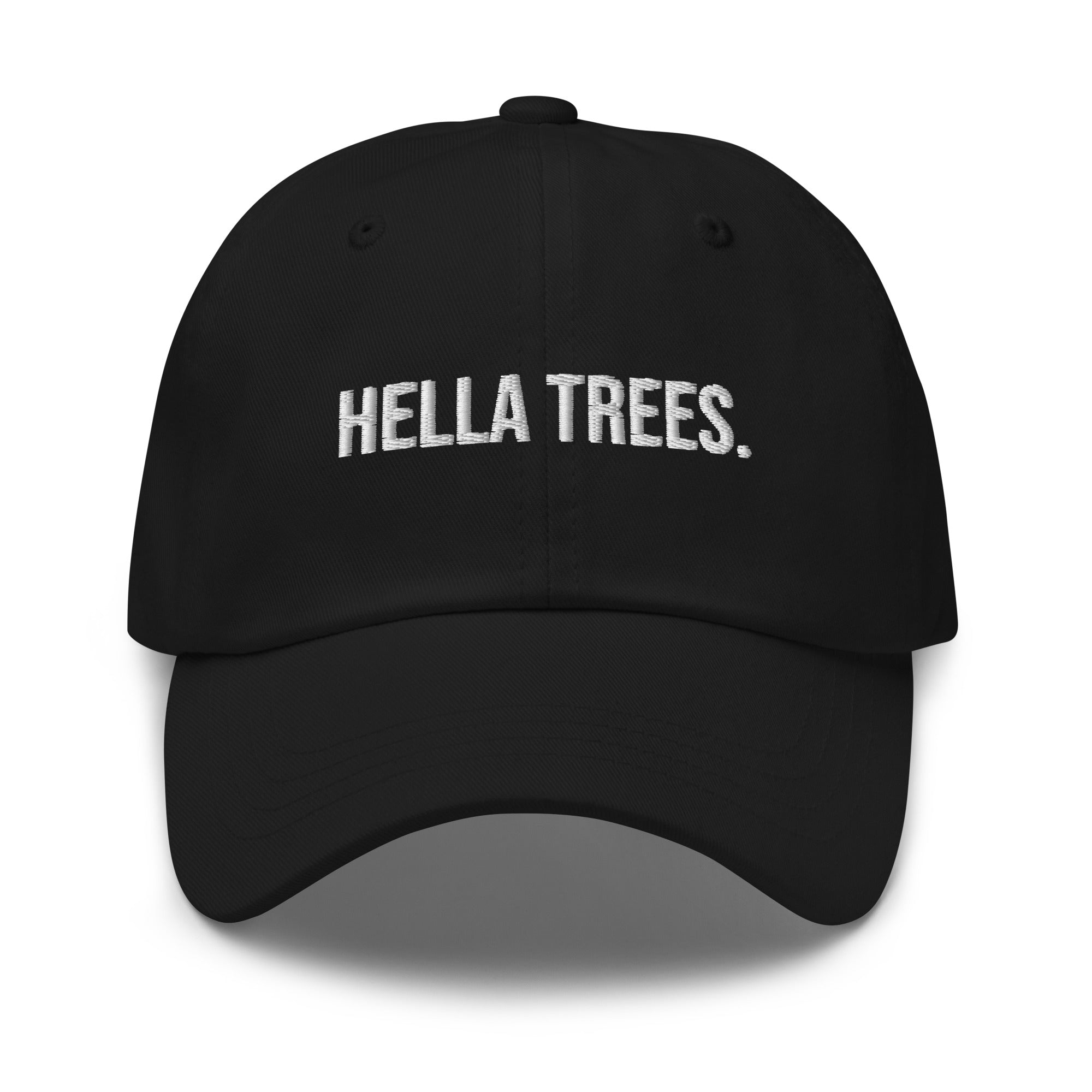 hella trees. Dad Cap mockup - Black - White embroidery - Bold