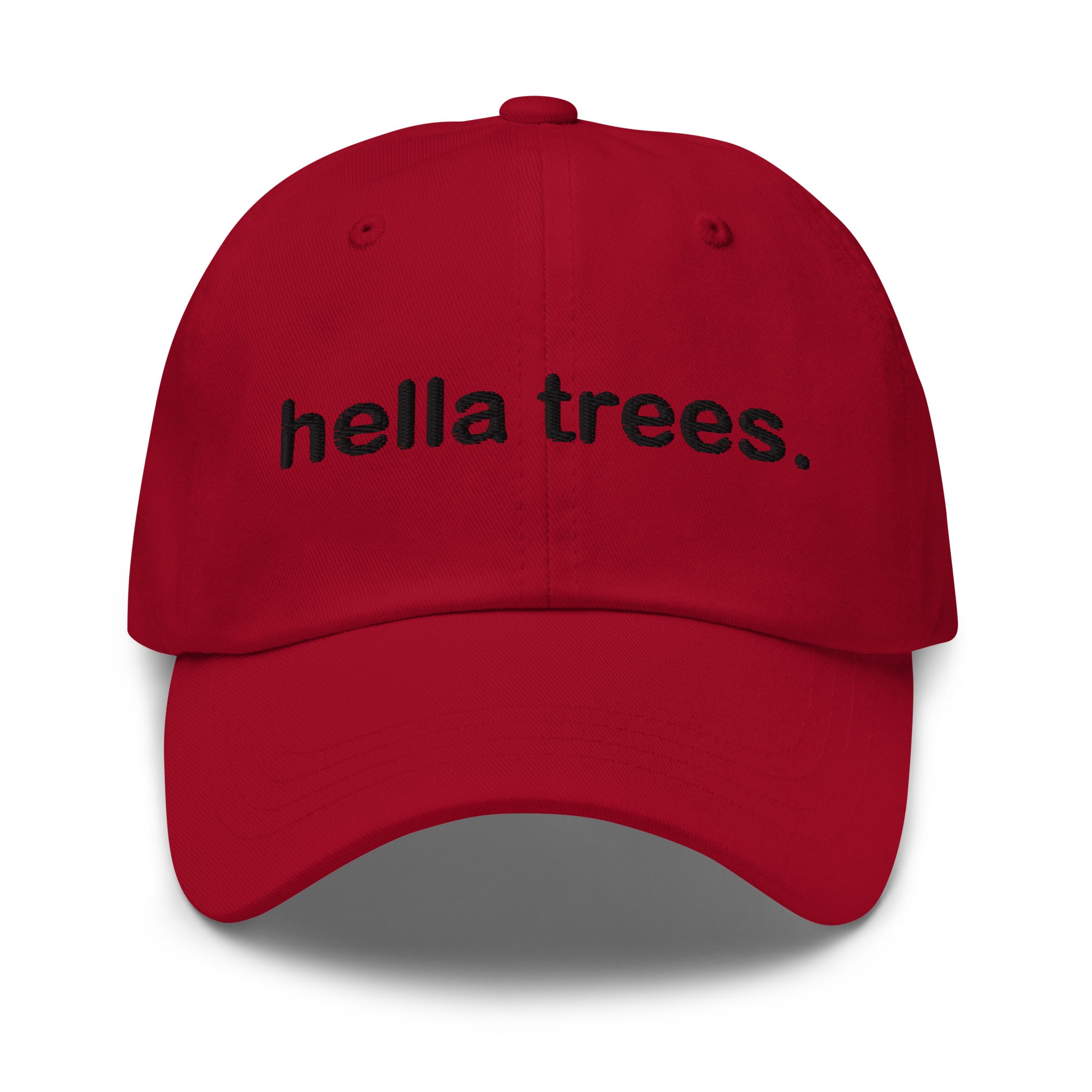 hella trees. Dad Cap mockup - Cranberry - Black embroidery