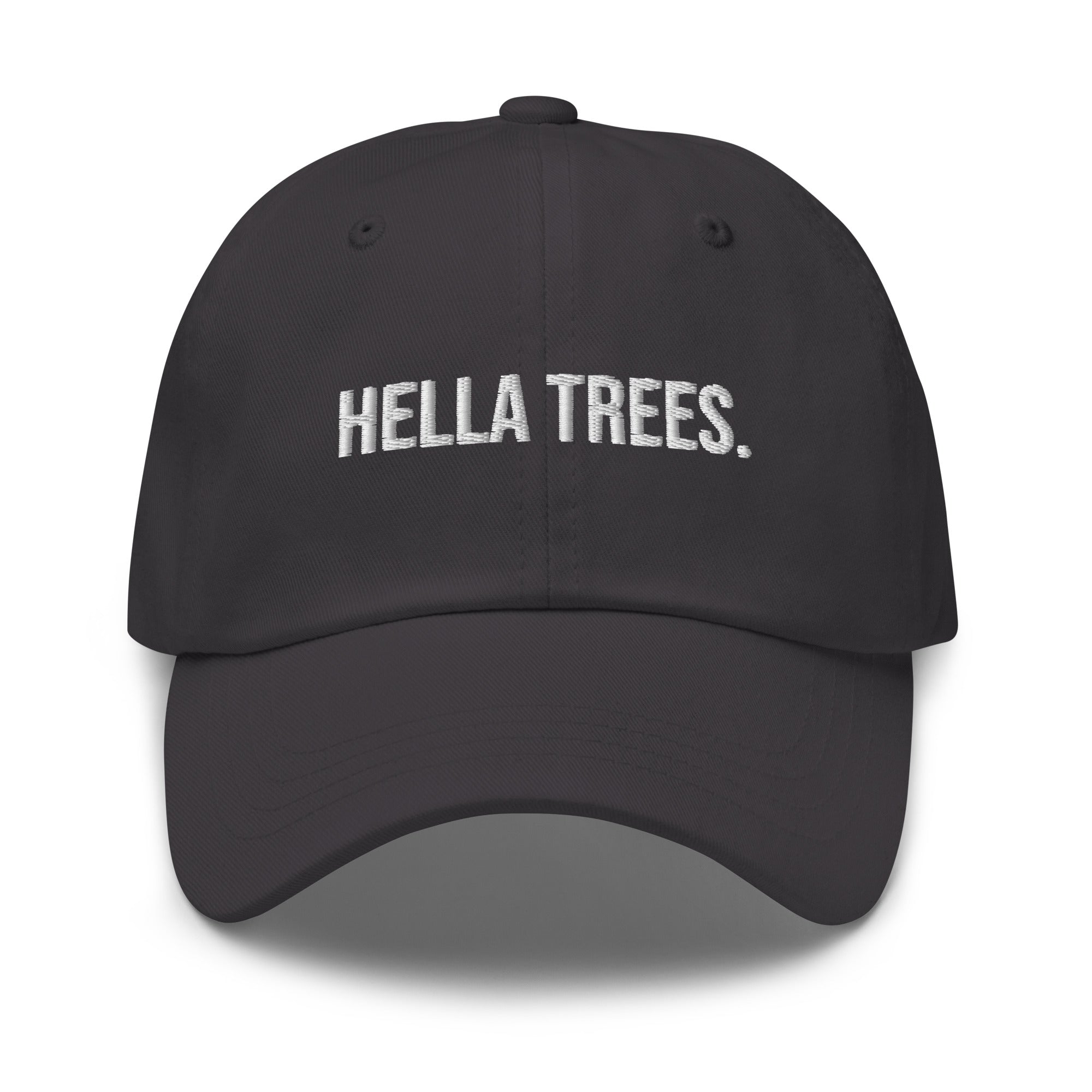 hella trees. Dad Cap mockup - Dark Grey - White embroidery - Bold