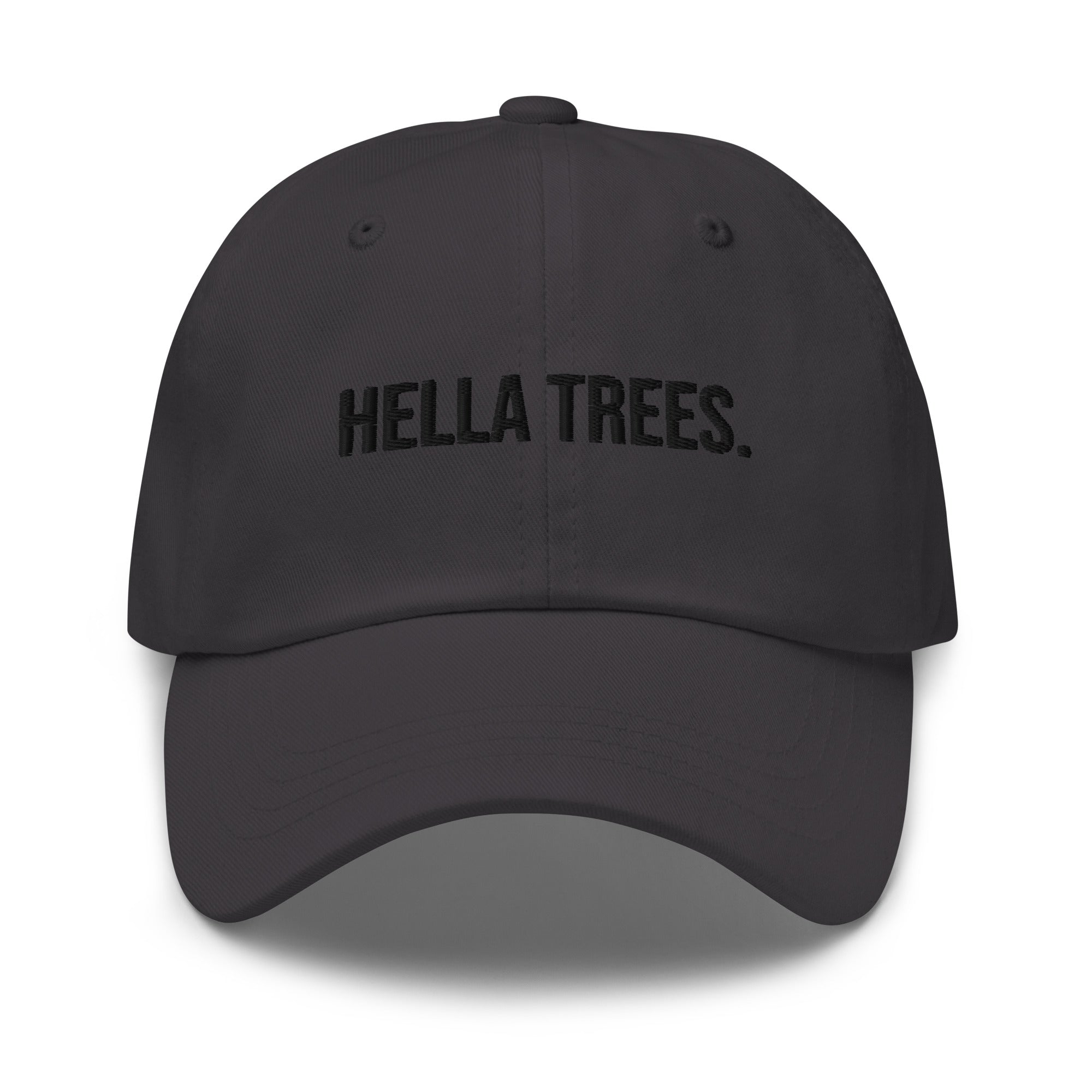 hella trees. Dad Cap mockup - Dark Grey - Black embroidery - Bold