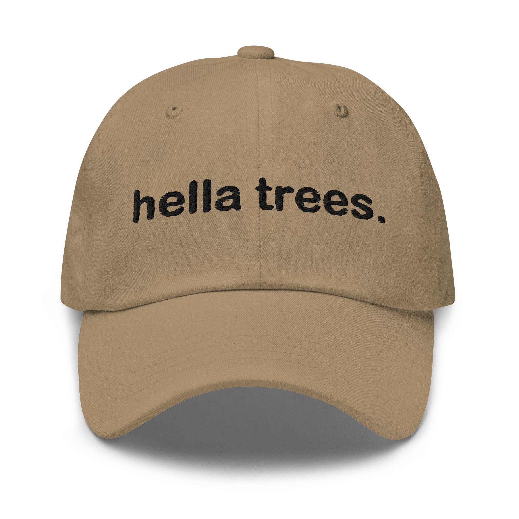 hella trees. Dad Cap mockup - Khaki - Black embroidery
