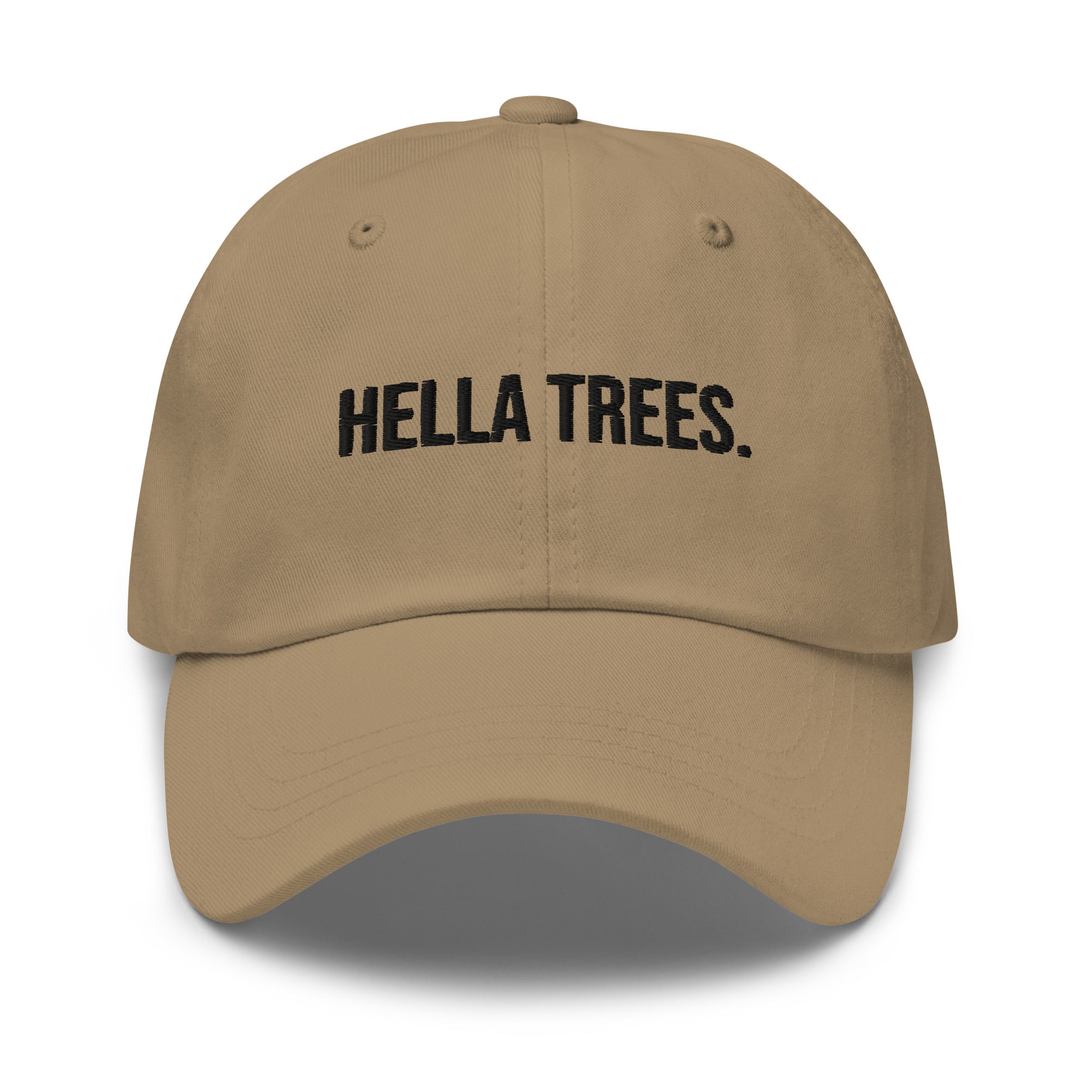 hella trees. Dad Cap mockup - Khaki - Black embroidery - Bold