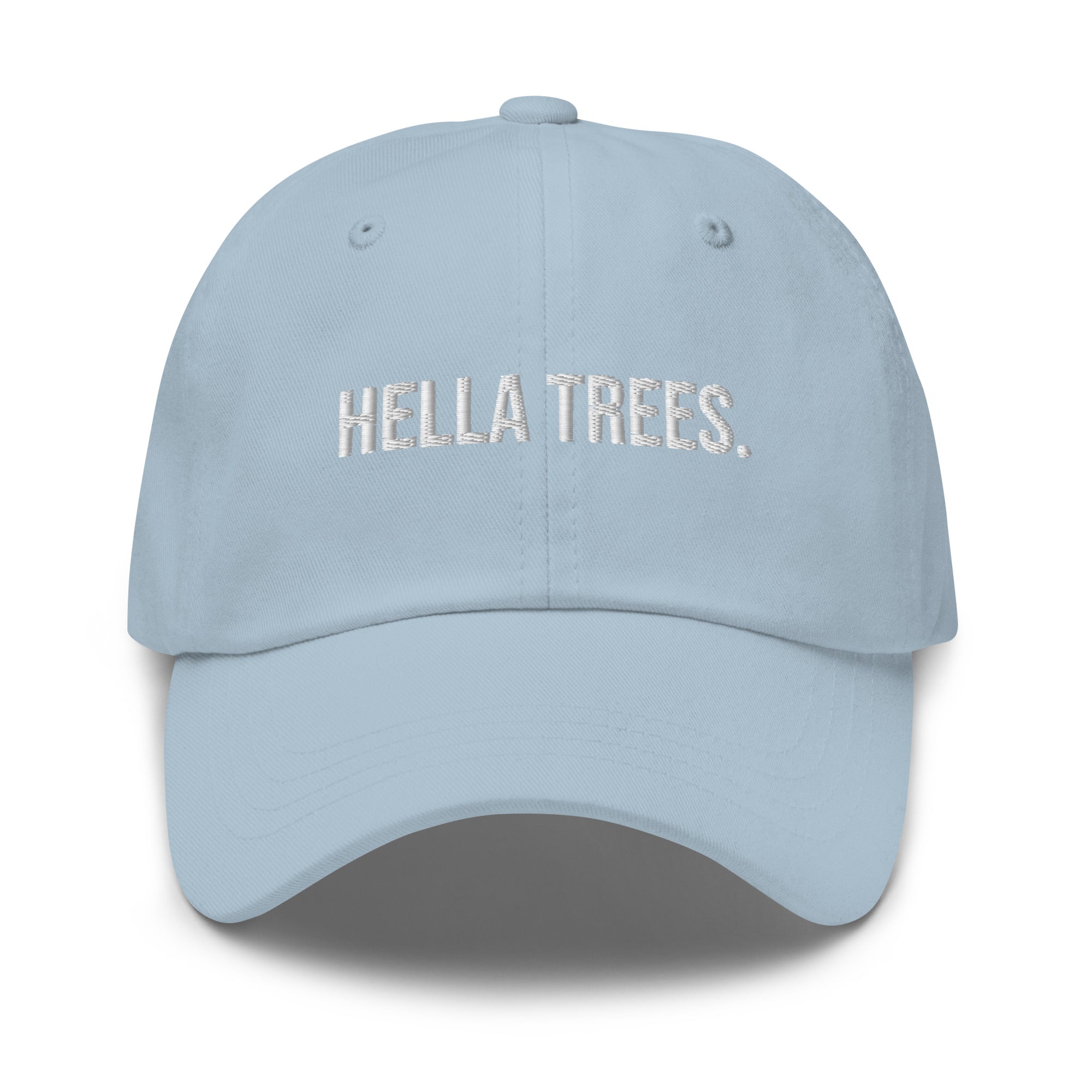 hella trees. Dad Cap mockup - Light Blue - White embroidery - Bold