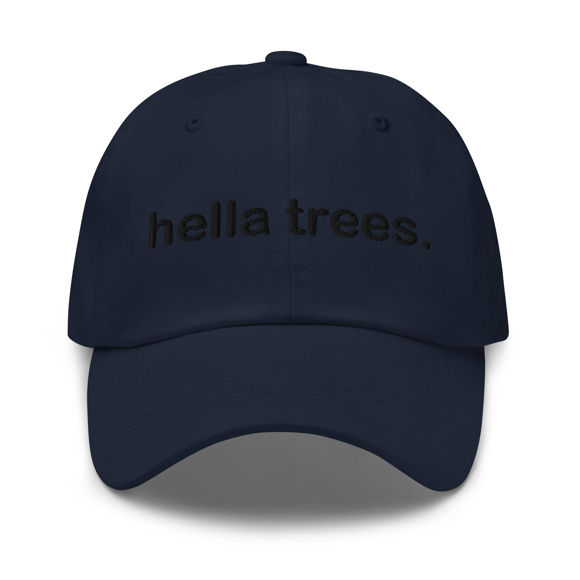 hella trees. Dad Cap mockup - Navy - Black embroidery