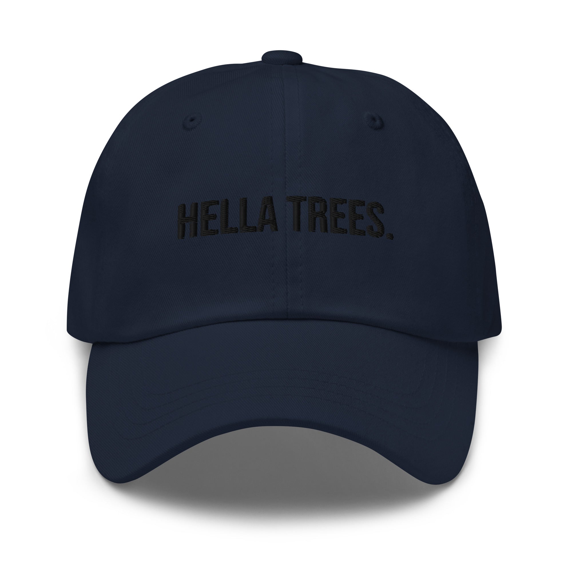 hella trees. Dad Cap mockup - Navy - Black embroidery - Bold