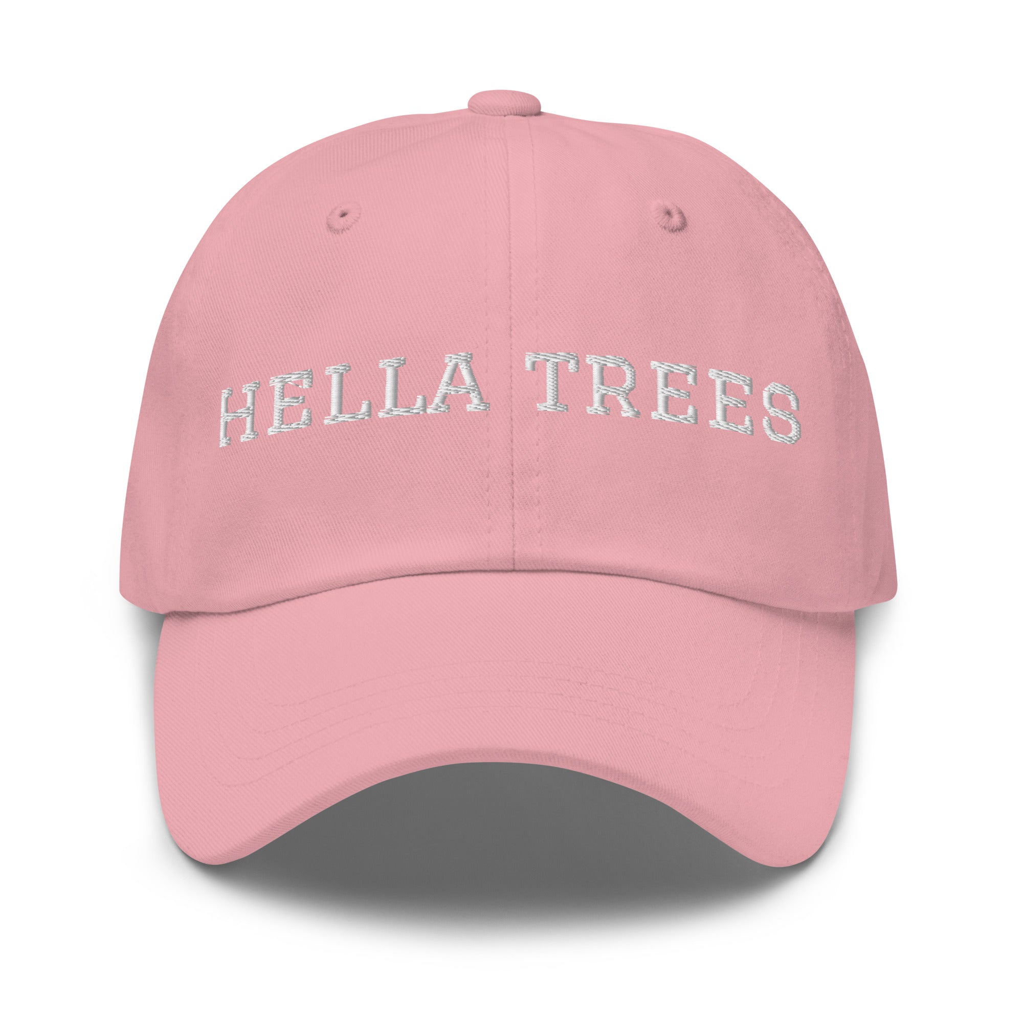 hella trees. Dad Cap mockup - Pink - White embroidery - Varsity