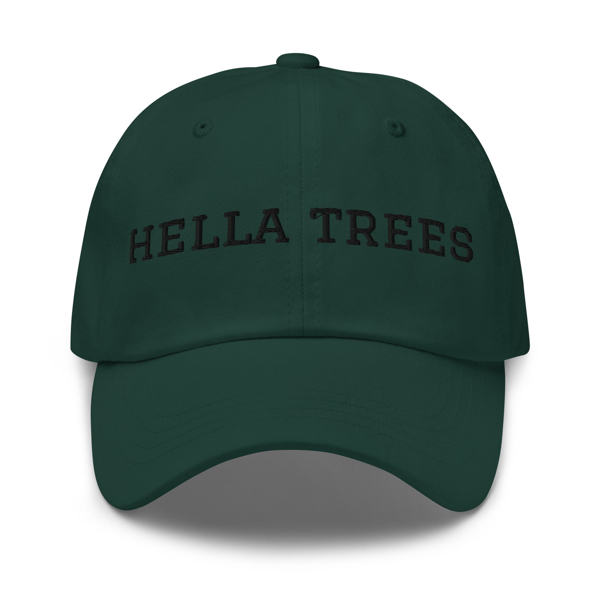 hella trees. Dad Cap mockup - Spruce - Black embroidery - Varsity