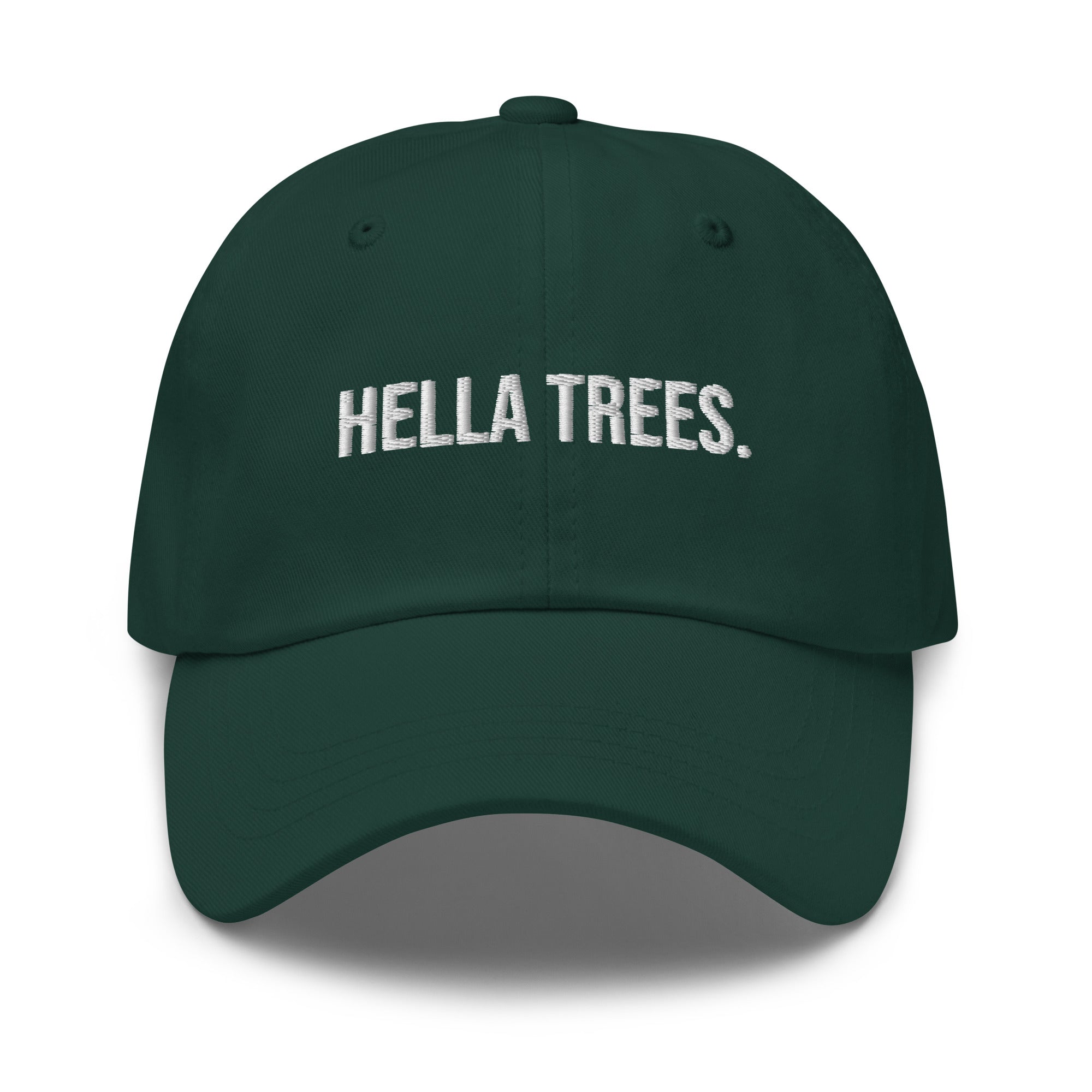 hella trees. Dad Cap mockup - Spruce - White embroidery - Bold