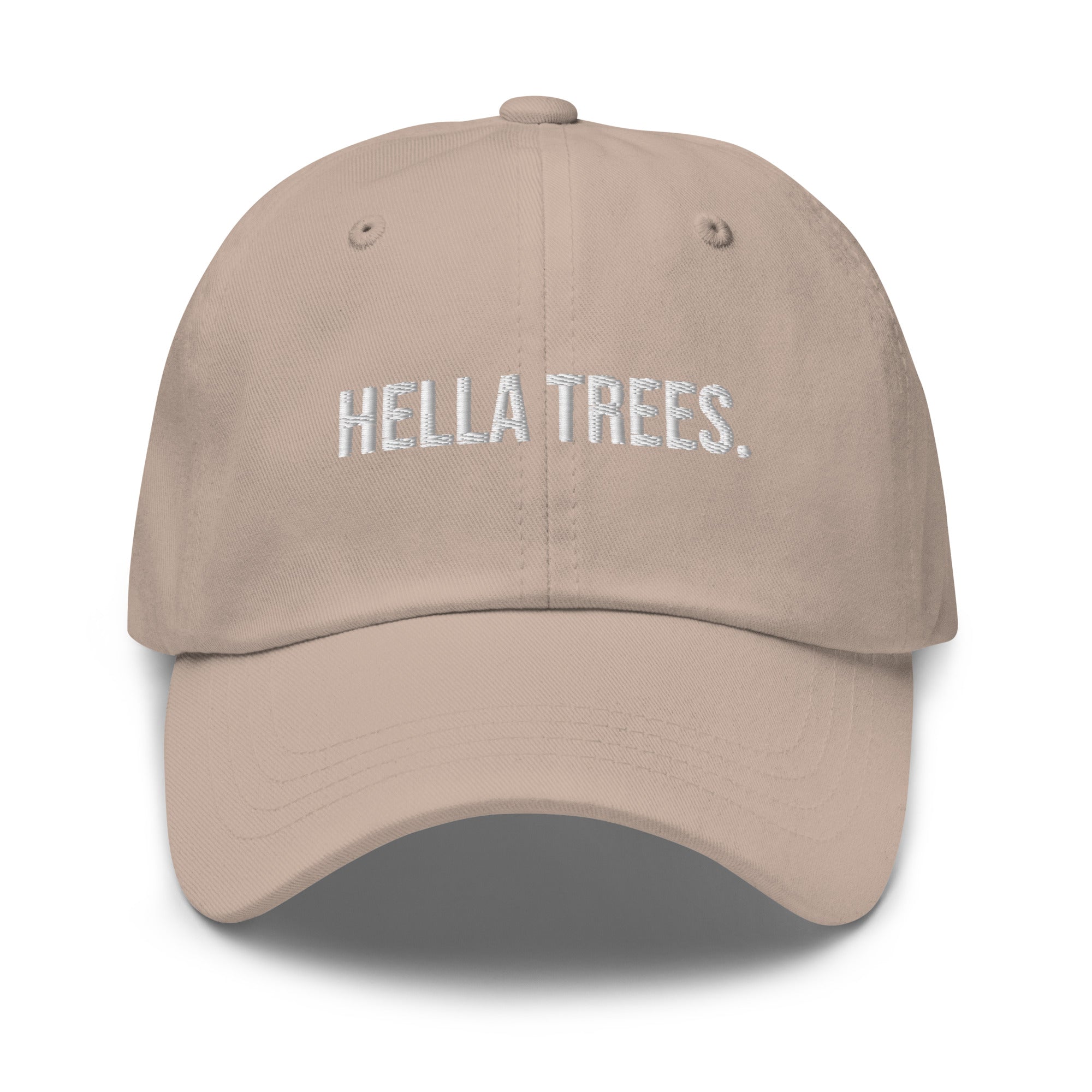 hella trees. Dad Cap mockup - Stone - White embroidery - Bold