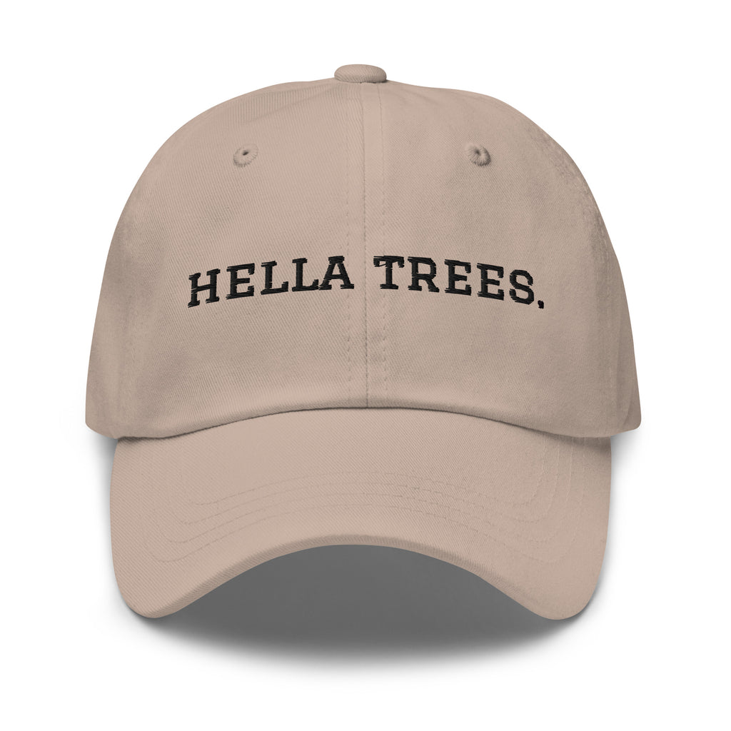 hella trees. Dad Cap mockup - Stone - Black embroidery - Varsity v2