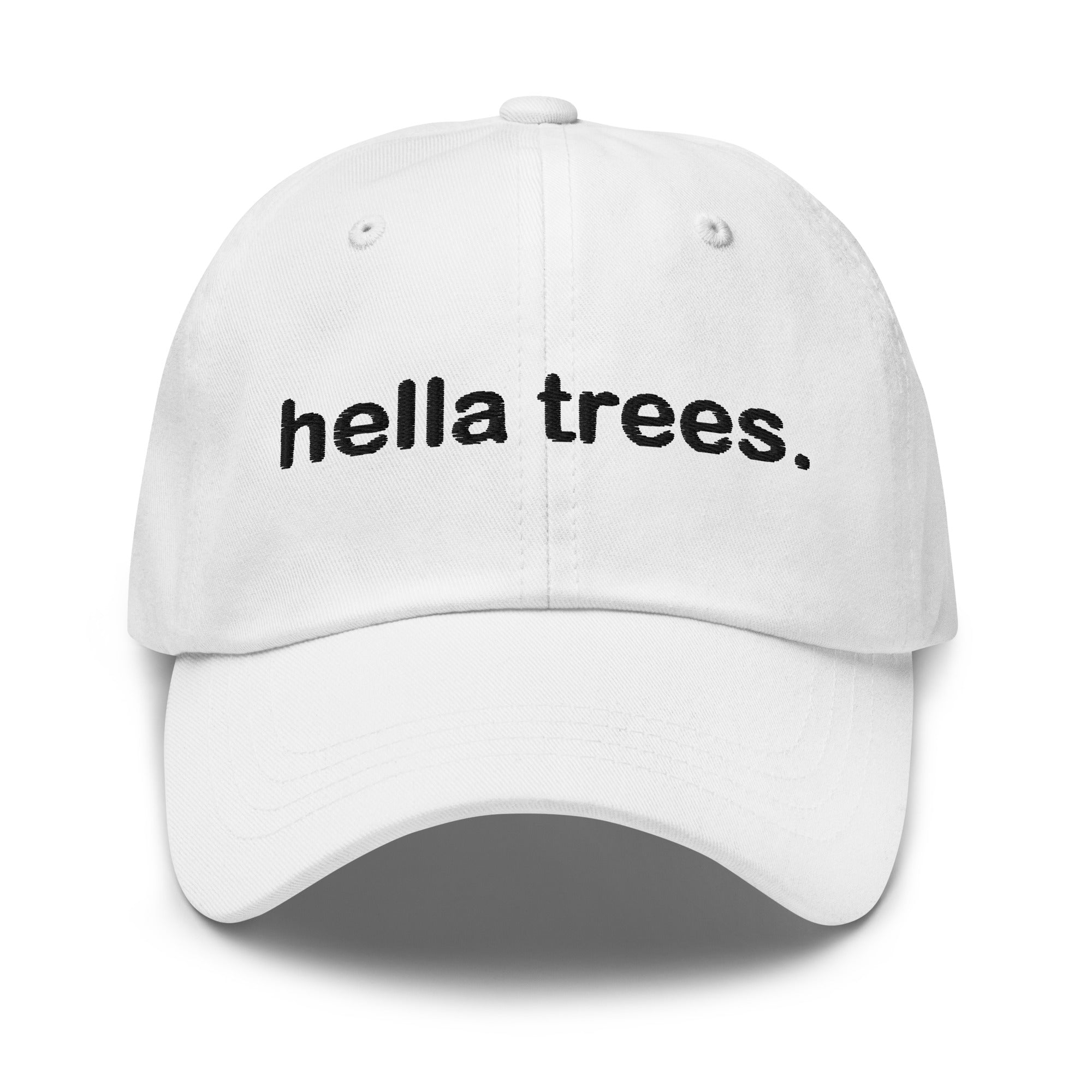 hella trees. Dad Cap mockup - White - Black embroidery