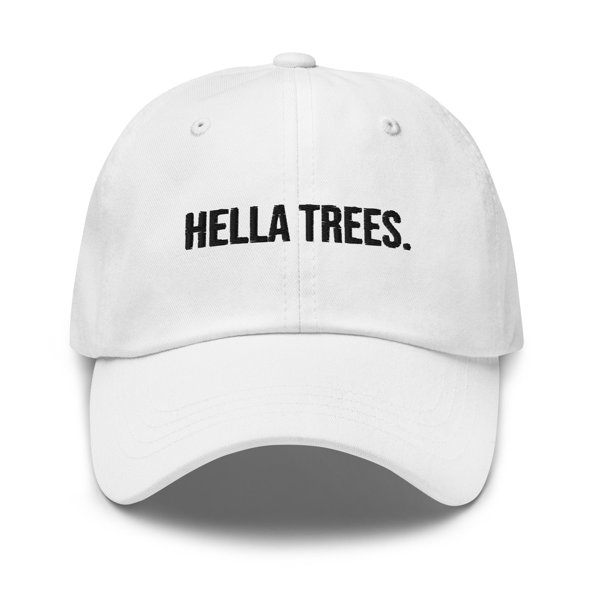 hella trees. Dad Cap mockup - White - Black embroidery - Bold