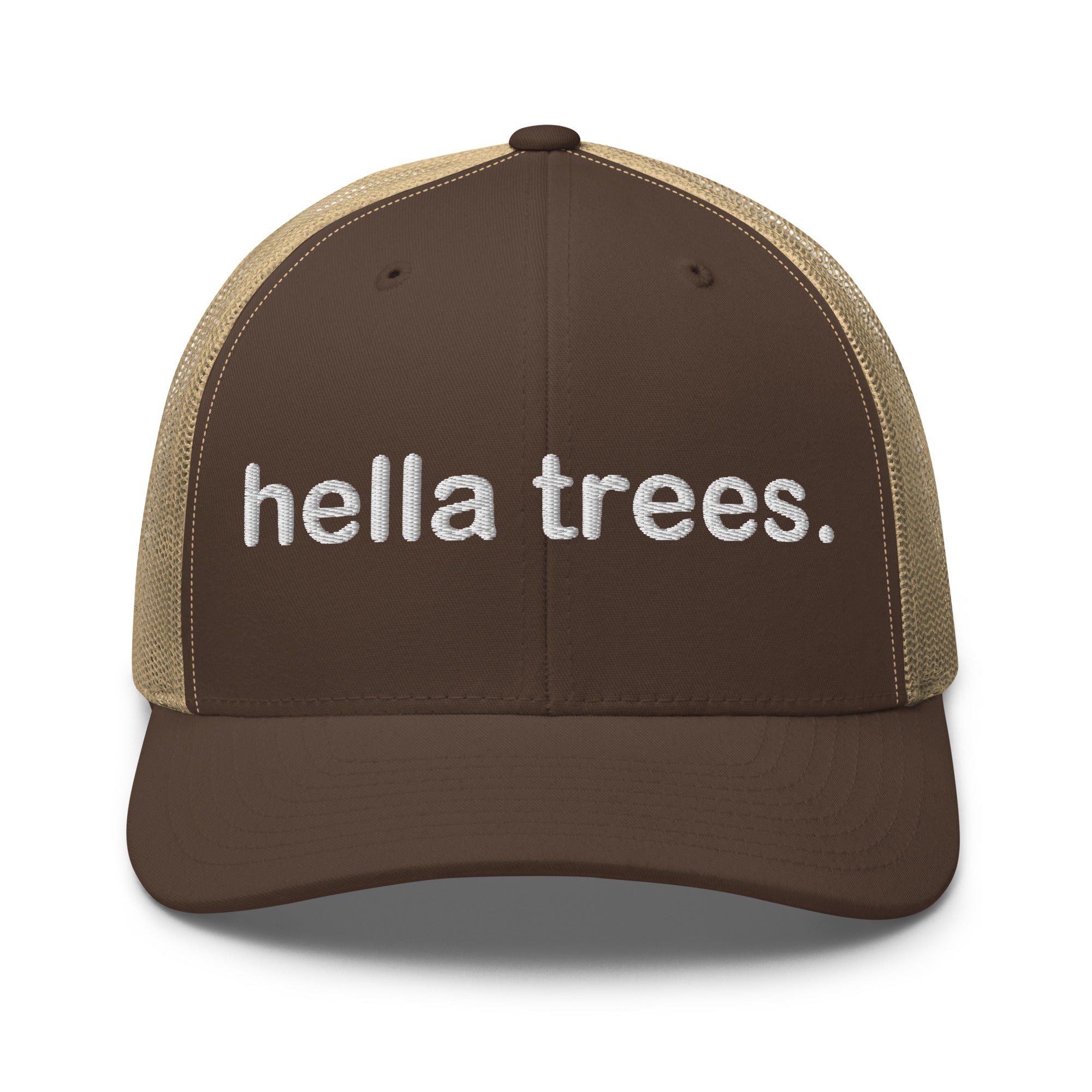 hella trees. trucker cap mockup - Brown/ Khaki