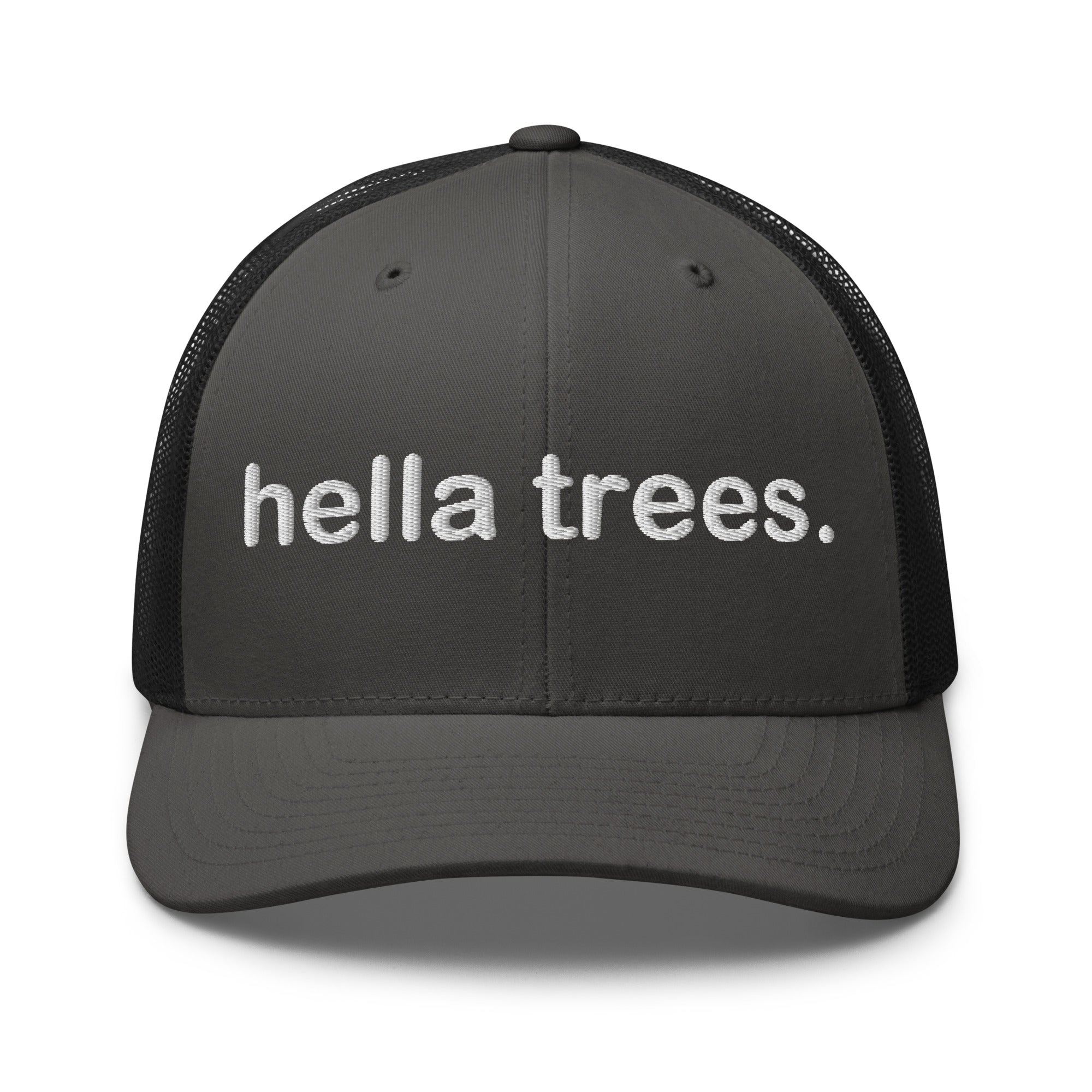 hella trees. trucker cap mockup - Charcoal/ Black