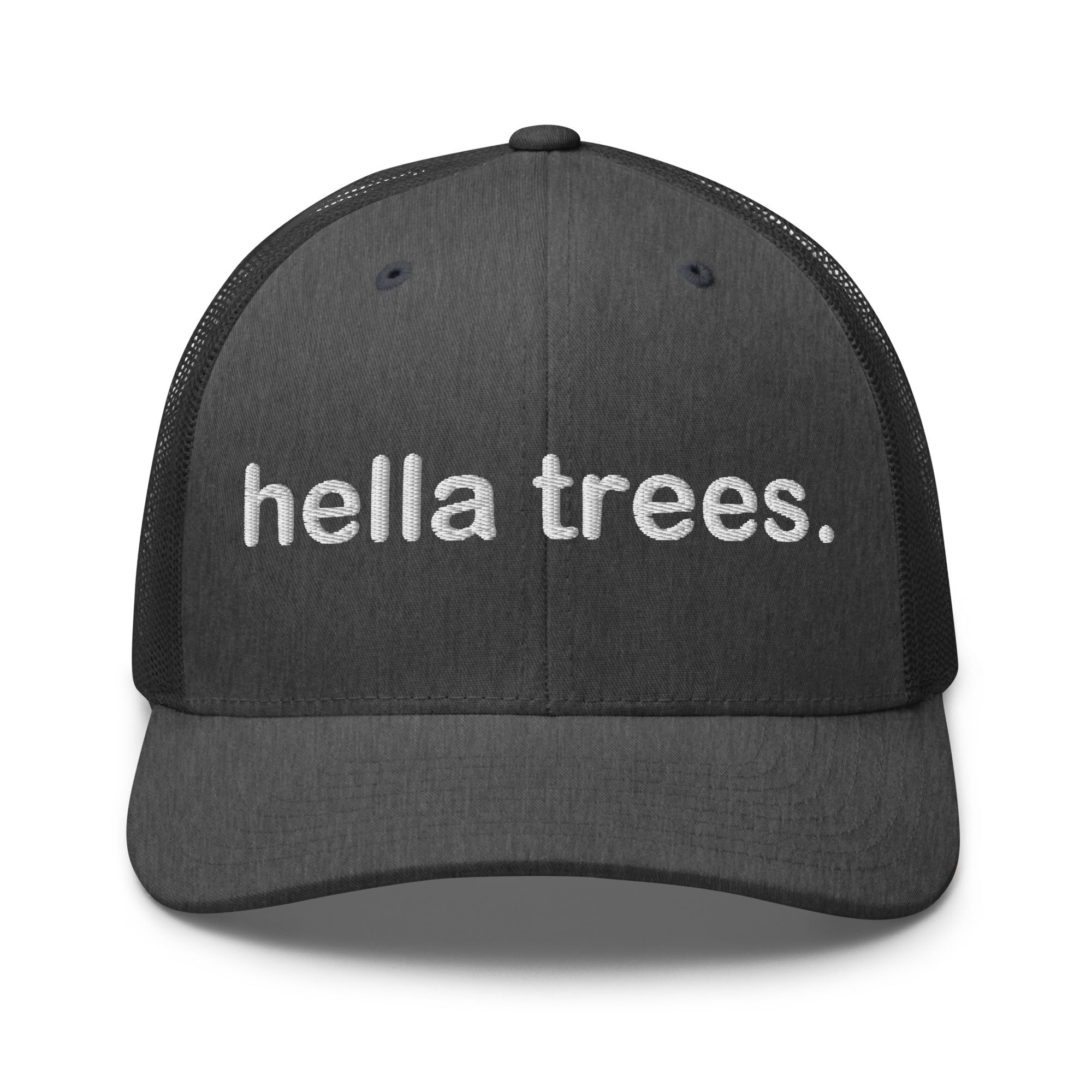 hella trees. trucker cap mockup - Dark Heather Gray