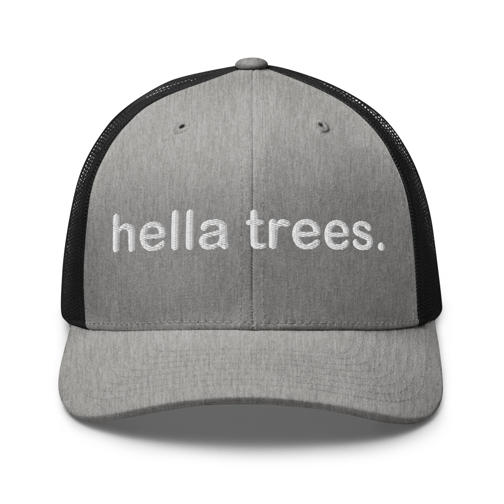 hella trees. trucker cap mockup - Heather/ Black