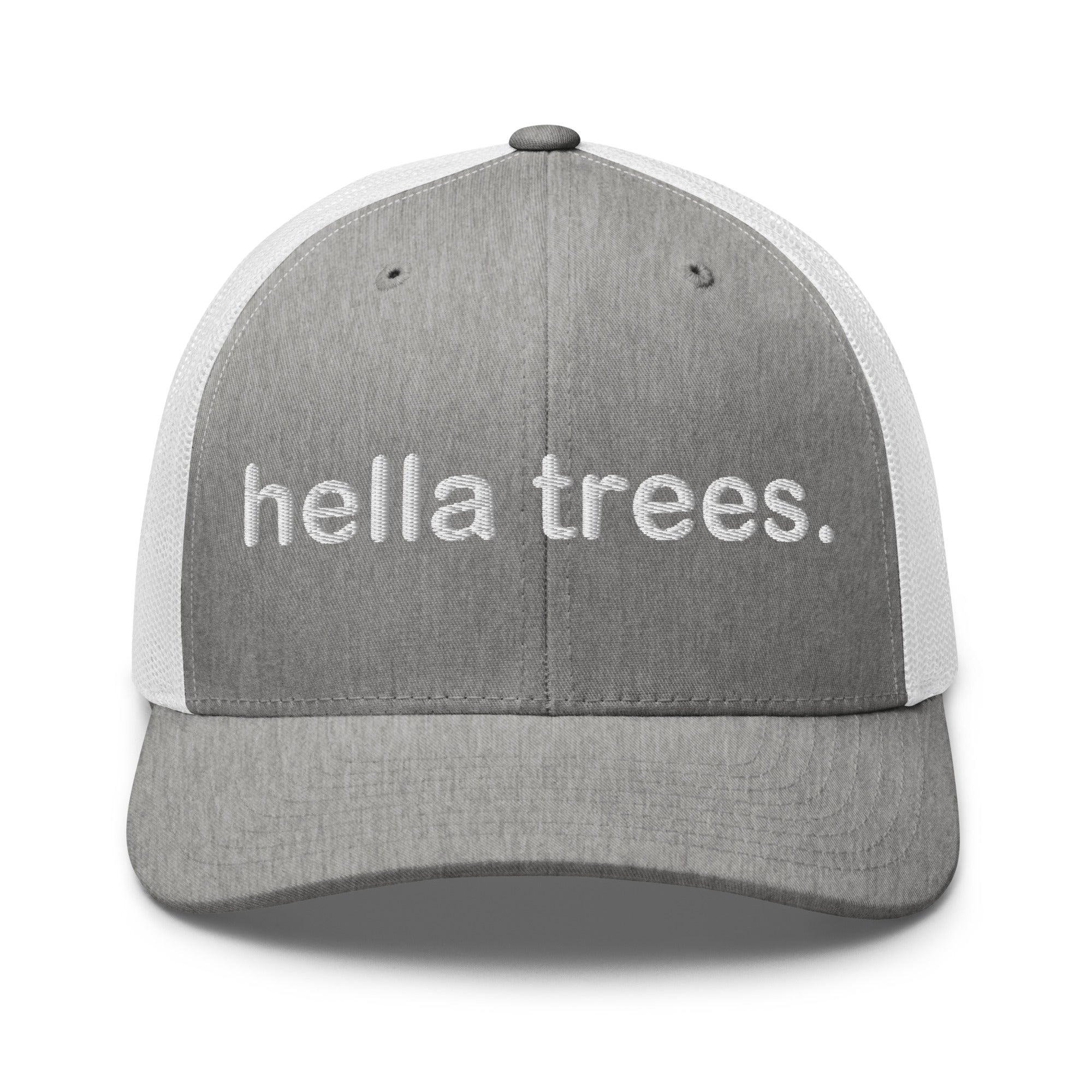 hella trees. trucker cap mockup - Heather Grey/White