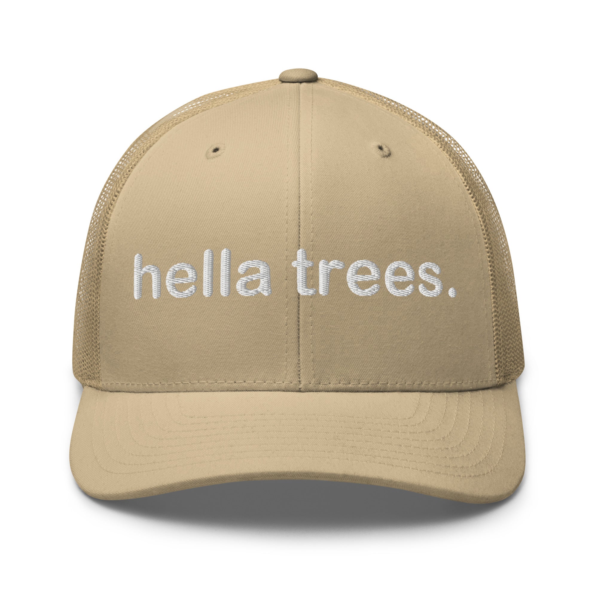 hella trees. trucker cap mockup - Khaki