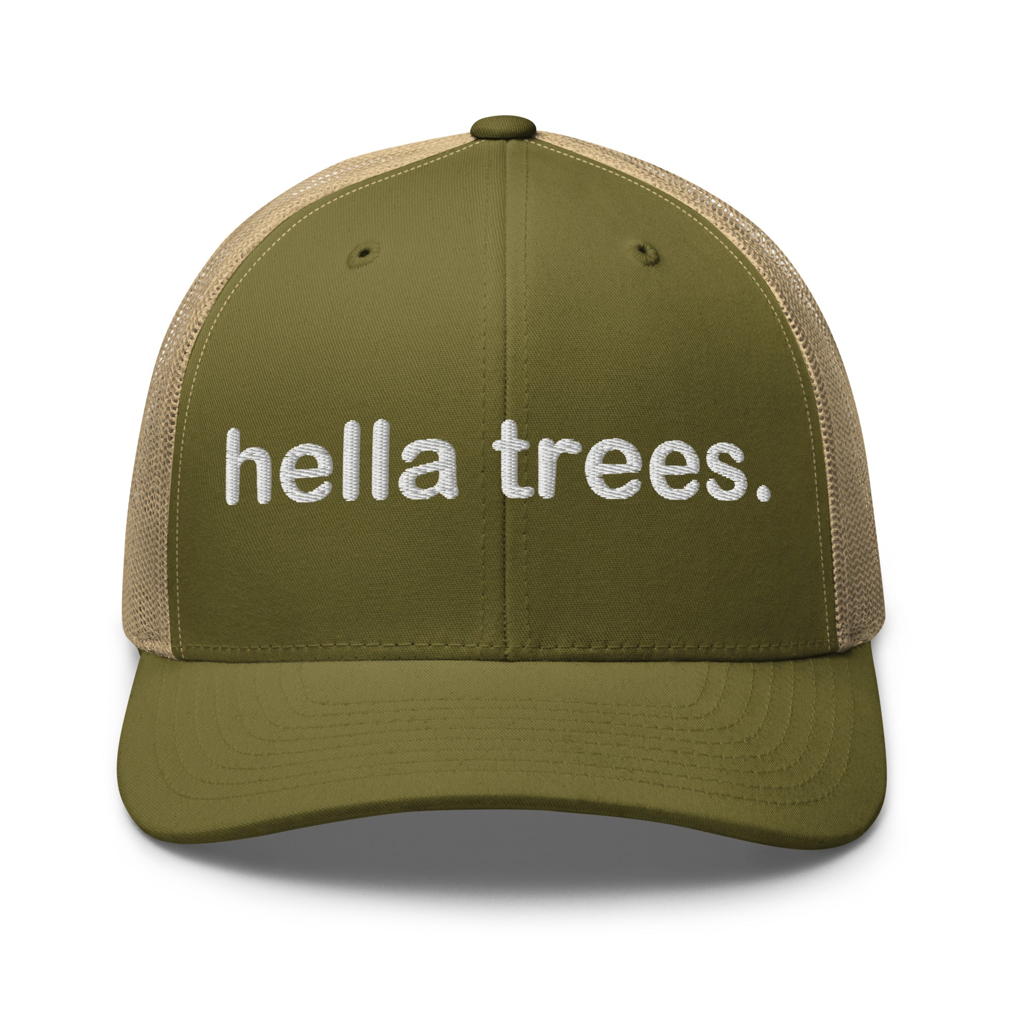 hella trees. trucker cap mockup - Moss/ Khaki