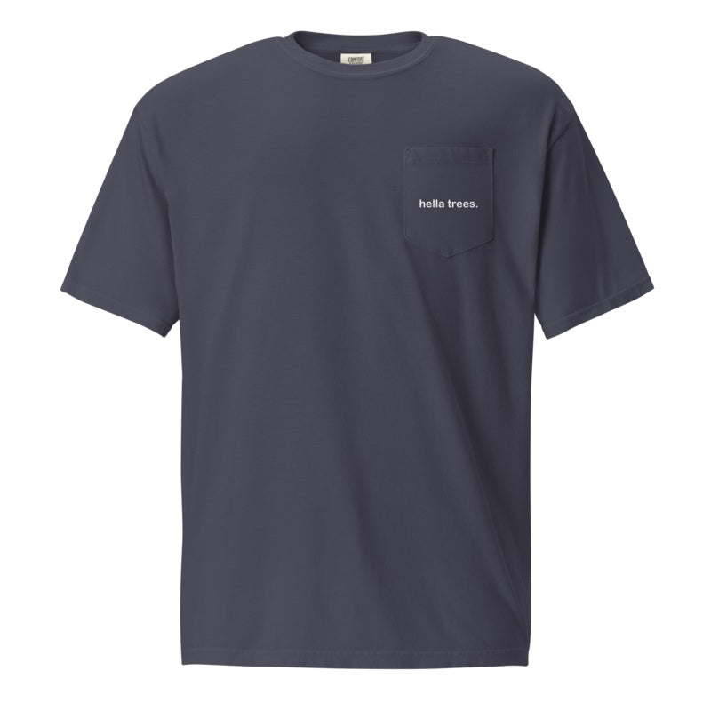 hella trees. cotton pocket tee studio product shot - True Navy