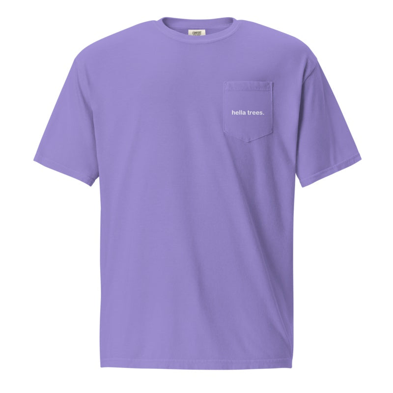hella trees. cotton pocket tee studio product shot - Violet